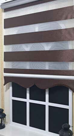 Zebra Stor Perde Kahverengi  Etek Dilimli ST 004