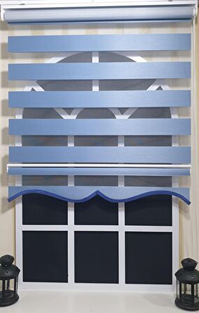 Zebra Stor Perde Mavi Etek Dilimli ST 006