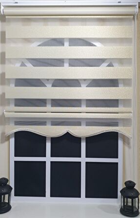 Zebra Stor Perde Altın Simli  Etek Dilimli ST 007