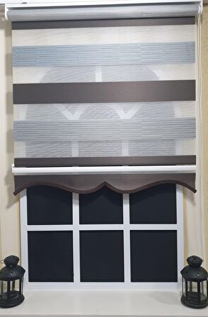 Pliseli Zebra Stor Perde Kahve Gri Etek Dilimli ST 015