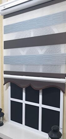 Storburada Pliseli Zebra Stor Perde Kahve Gri Etek Dilimli ST 015