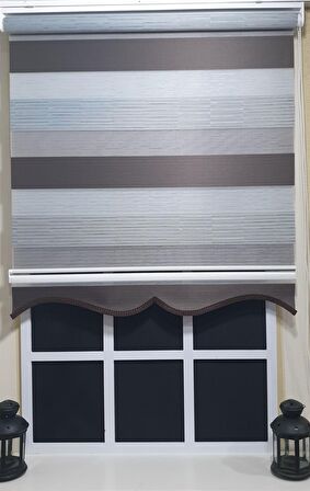 Storburada Pliseli Zebra Stor Perde Kahve Gri Etek Dilimli ST 015