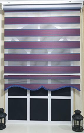 Pliseli Zebra Stor Perde Bordo Mavi Etek Dilimli ST 017