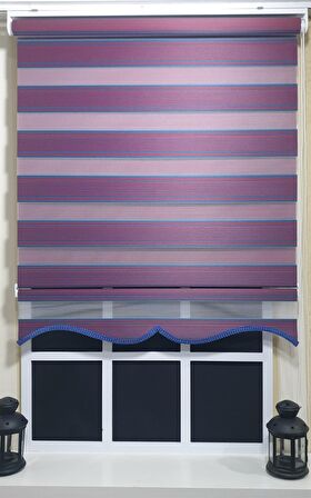 Pliseli Zebra Stor Perde Bordo Mavi Etek Dilimli ST 017