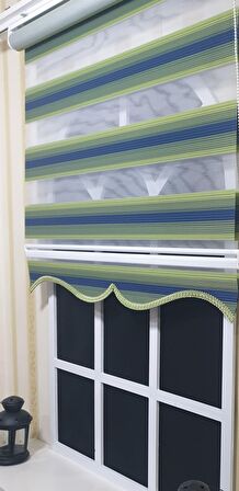 Pliseli Zebra Stor Mavi Yeşil Renk Geçişli Etek Dilimli ST 026