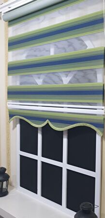 Pliseli Zebra Stor Mavi Yeşil Renk Geçişli Etek Dilimli ST 026