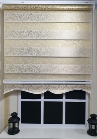 Zebra Stor Perde Sarı Sarmaşık Desen Gümüş Simli  Etek Dilimli STB9300 V 02