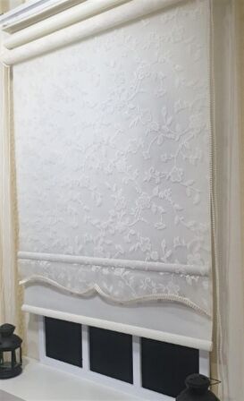 Çift Mekanizmalı Beyaz Tül Perde ve Ekru Stor Perde STB45248-V110