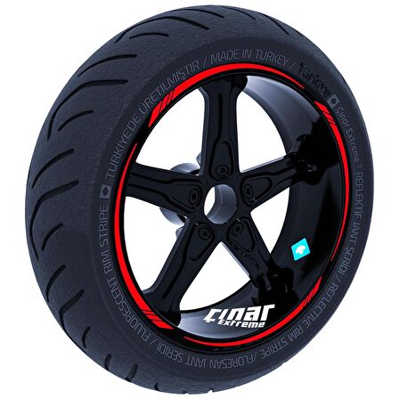 4 Parçalı Keskin Jant Şeridi Sticker Reflektif & Floresan Renkler Çınar Extreme  Reflektif Kırmızı