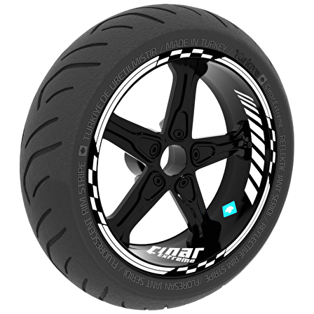 Moto GP İç Dış Jant Şeridi Takım Sticker Reflektif & Floresan Renkler Çınar Extreme  Süt Beyaz