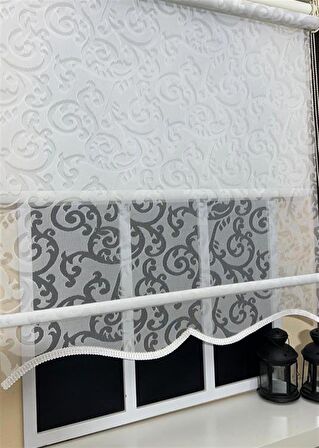 Çift Mekanizmalı Kirli Beyaz Tül Perde ve Ekru Stor Perde STB-99