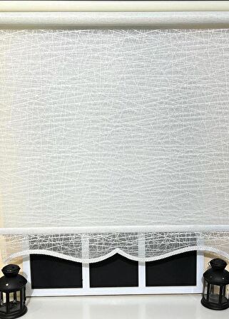 Çift Mekanizmalı Kirli Beyaz Tül Perde ve Ekru Stor Perde STB-100