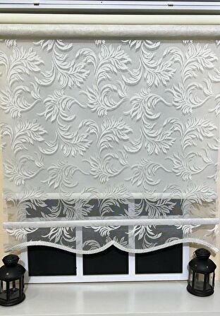 Çift Mekanizmalı Kirli Beyaz Tül Perde ve Ekru Stor Perde STB-101