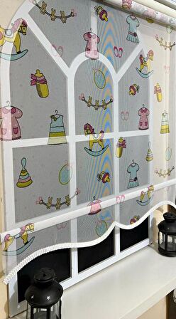 Çift Mekanizmalı Desenli Tül Stor Perde Çocuk Odası Baskı STB-109