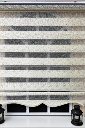 Zebra Stor Nakışlı Krem Etek Dilimli ST 122