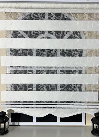 Zebra Stor Nakışlı Ekru Etek Dilimli ST 125