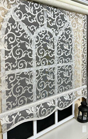 Çift Mekanizmalı Kirli Beyaz Tül Perde ve Ekru Stor Perde STB-103