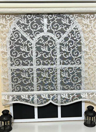 Çift Mekanizmalı Kirli Beyaz Tül Perde ve Ekru Stor Perde STB-103