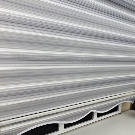 StorBurada Gri Renk Geçişli Zebra Stor Perde (Etek Dilimli)