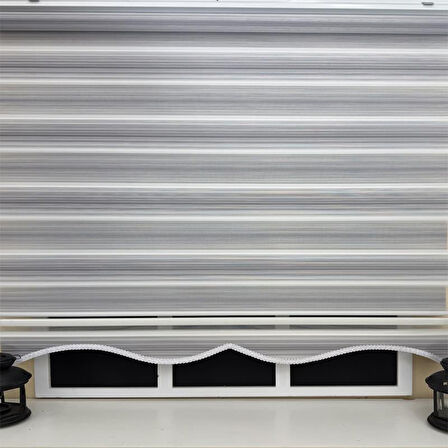 StorBurada Gri Renk Geçişli Zebra Stor Perde (Etek Dilimli)