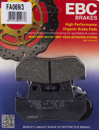 Ebc Fa069-3 1990-2000 Honda Goldwing GL 1500 SE Uyumlu Arka Fren Balatası Organik Balata