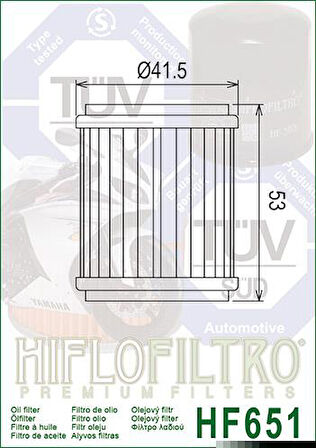 Hiflo Hf651 2016-2022 Husqvarna Supermoto 701 Uyumlu Yağ Filtresi (1.Filtre)