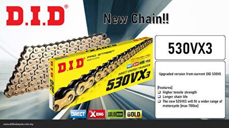 Did 530-112Vx3 2002-2005 Kawasaki ZZR 1200 Uyumlu Zincir Vx3 Xring Gold (Sarı) Renk