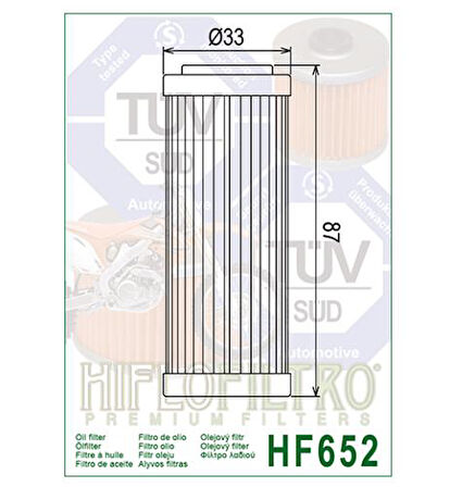 Hiflo Hf652 2013-2023 KTM 250 EXC-F Six Days Uyumlu Yağ Filtresi