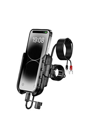 Nukrotech MR PLUS USB-C TYPE-C Şarjlı Klipsli Motosiklet Telefon Tutucu