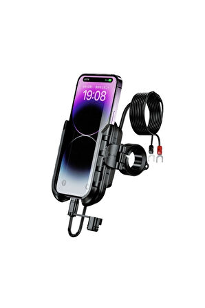Nukrotech MR PLUS USB-C TYPE-C Şarjlı Klipsli Motosiklet Telefon Tutucu