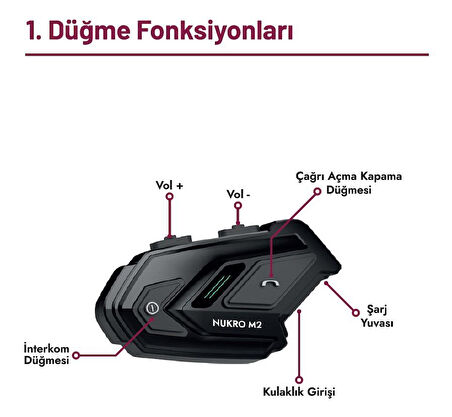 Nukrotech Nukro M2 Bluetooth İnterkom Seti - Mavi (2 Kişi Bağlantılı ve Müzik Paylaşımı)