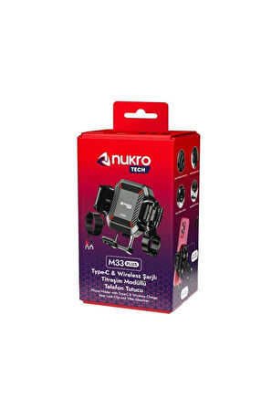 Nukrotech M33 PLUS Titreşim Modüllü Motosiklet Telefon Tutucu (Kablosuz ve TYPE-C Şarjlı )