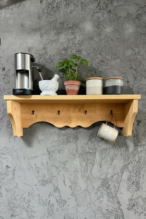 4 Askılı Duvar Rafı Dekoratif Askılık Çok Amaçlı Terek Safir Meşe