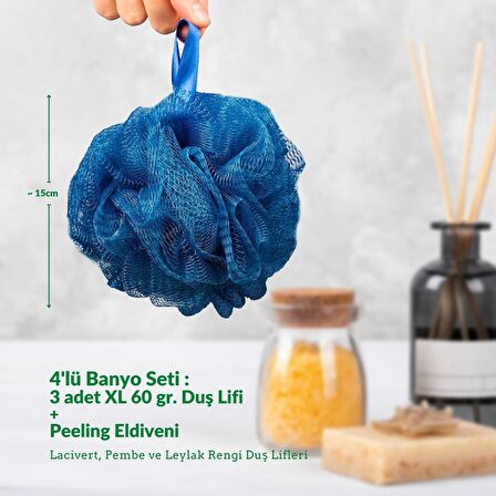 3 Adet XLarge Banyo Lifi + Doğal Sisal Peeling Eldiveni - Duş Kesesi, Duş Lifi, Banyo Kesesi