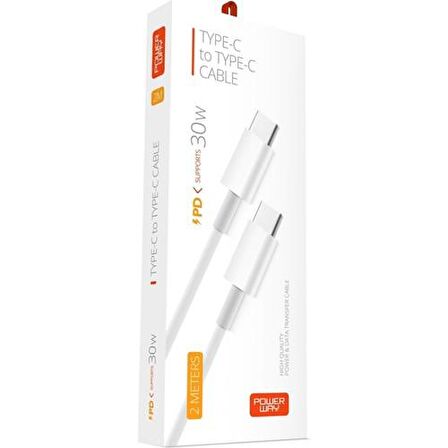 Powerway Type-C To Type-C Pd 30W 2 Metre Şarj ve Veri Aktarım Kablosu PD32
