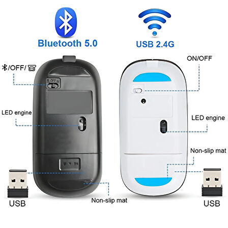 DailyTech Şarj Edilebilir Kablosuz Led Işıklı Sessiz Optic Mouse - GÜMÜŞ GRİ