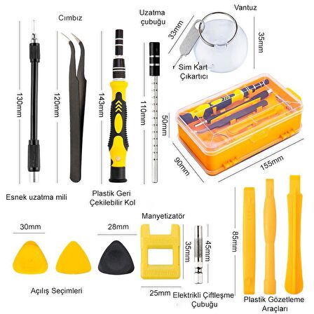 DailyTech 115 in 1 Hassas Sarı Çoklu Tornavida Seti El Alet Takımı