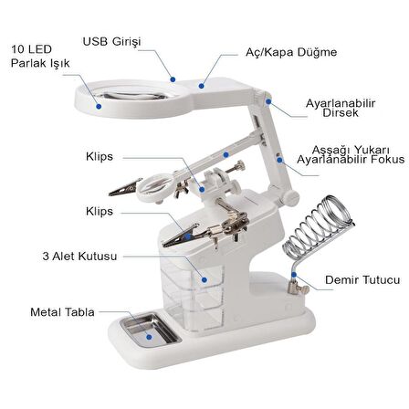 DailyTech 3X 4.5X 25X Büyütec Yardımcı El Lehimleme Havya Standı