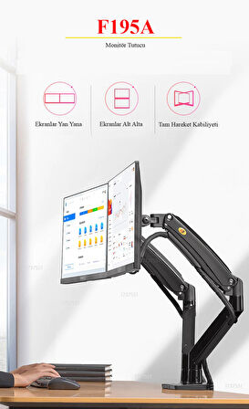 North Bayou NB F195A Çift Kol Amortisörlü Monitör Tutucu Stand 22-32"