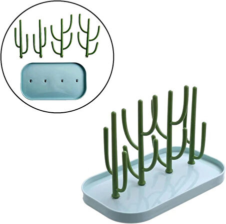 DailyTech Kaktüs Tasarımlı Bebek Biberon Aksesuar Kurutma Standı Su Drenajlı Hijyenik Organizer