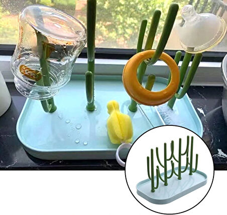 DailyTech Kaktüs Tasarımlı Bebek Biberon Aksesuar Kurutma Standı Su Drenajlı Hijyenik Organizer