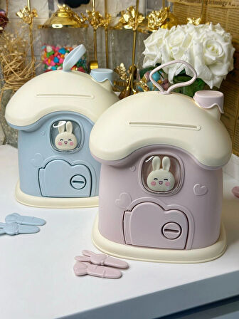 DailyTech Anahtarlı Sevimli Tavşan Figürlü Pembe Kumbara Çocuk Odası Dekoru Para Kutusu