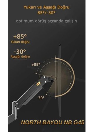 DailyTech North Bayou NB G45 Gaz Yay Kolu 27-40 İnç Ekran Masaüstü Monitör Tutucu 360 Döndürmek 2-12kg Düz Ekran Oval Ekran USB