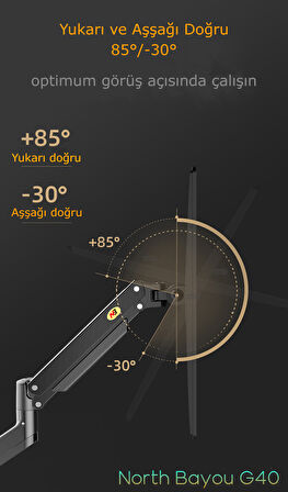 DailyTech North Bayou NB G40 Gaz Yay Kolu 22-40 İnç Ekran Masaüstü Monitör Tutucu 360 Döndürmek 3-15kg Düz Ekran Oval Ekran USB