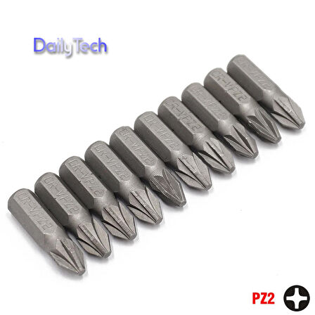 DailyTech 10 Adet 14 25mm Pozi PZ2 Tornavida Bit Seti Tamir Araçları Matkap Ucu Güç Ev El Aletleri