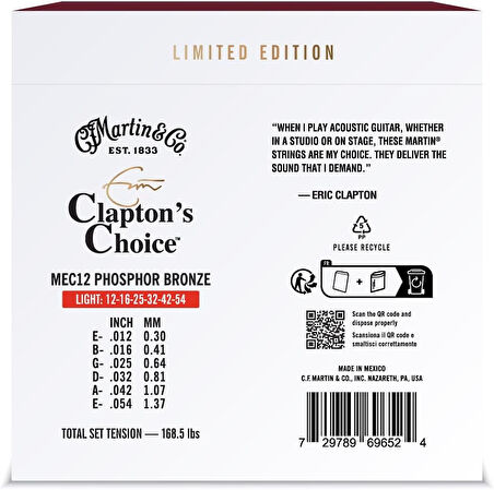 Martin MEC12LTD20 Claptons Choice Akustik Gitar Teli 012 Set 20. Yıldönümü 