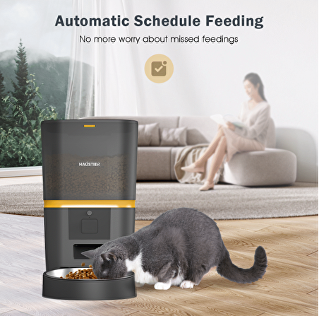 Haustier QQ003 Akıllı Kedi/köpek Otomatik Mama Kabı, App-Wifi ile Uzaktan Kontrol, Öğün Planlama,porsiyon Belirleme,6lt Hazne, Metal Kase, Siyah