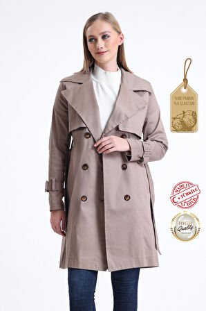 Pastelastore Esnek Pamuk Gabardin Midi (95cm) Astarsız Kadın Trençkot 1118