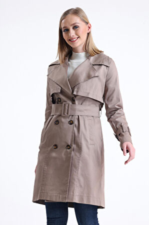 Pastelastore Esnek Pamuk Gabardin Midi (95cm) Astarsız Kadın Trençkot 1118
