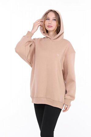 Pastelastore Pamuklu Kapüşonlu 3 İplik Şardonlu Kalın Oversize Sweatshirt